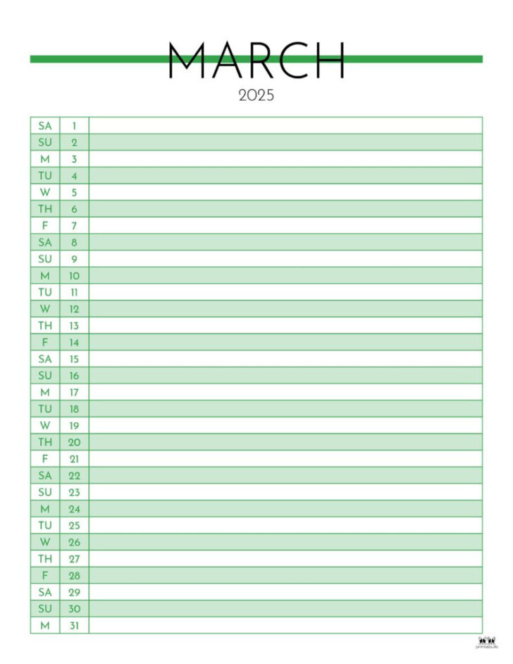 March 2025 Calendar Printable with Lines