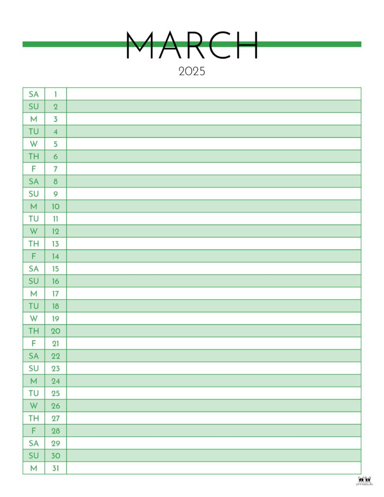 March 2025 Calendars - 107 Free Printables | Printabulls pertaining to March 2025 Calendar Printable With Lines