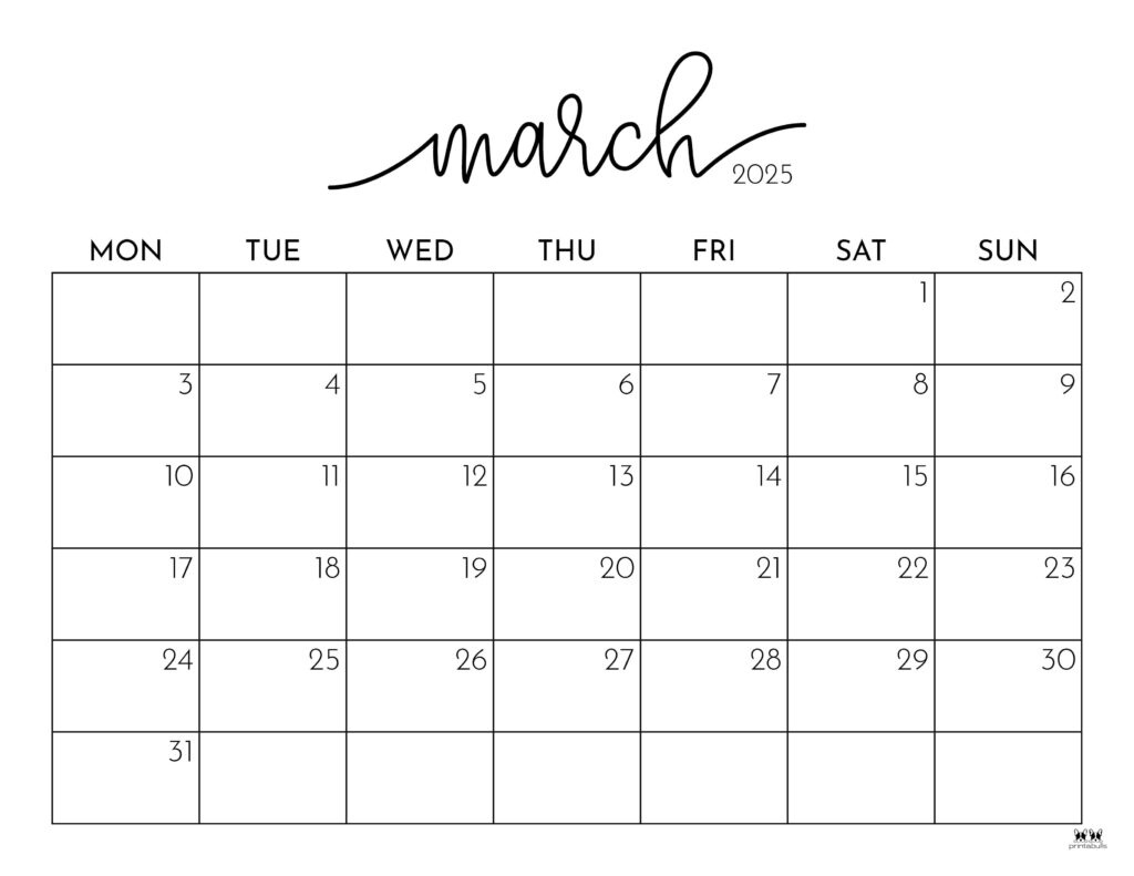 March 2025 Calendars - 107 Free Printables | Printabulls regarding March 25 Calendar Printable