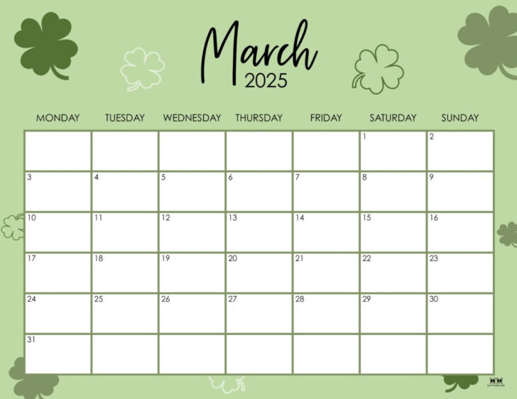 March Monthly Calendar Printable 2025