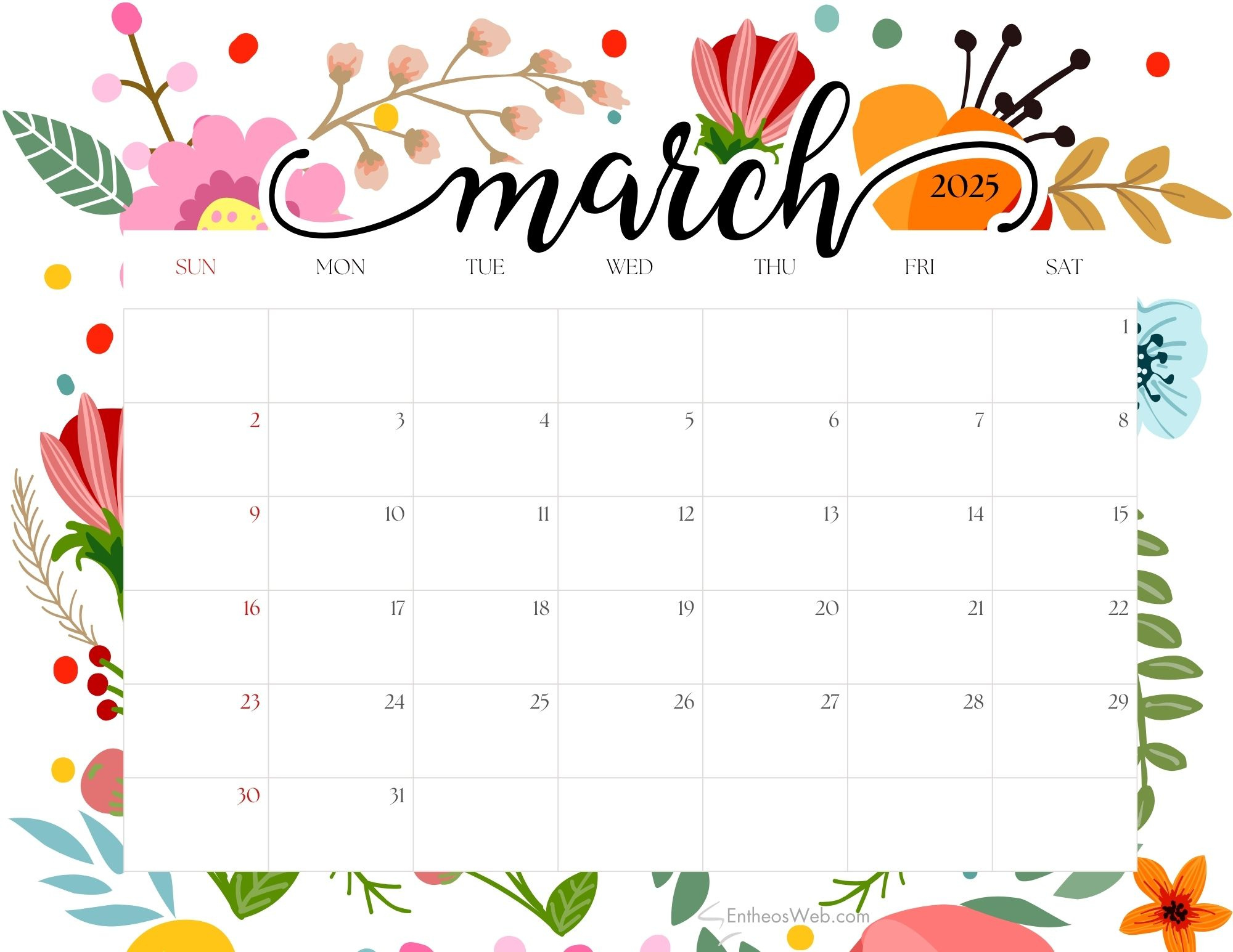 March 2025 Calendars – Free Pdf Printable Downloads | Entheosweb for Calendar 2025 March Printable