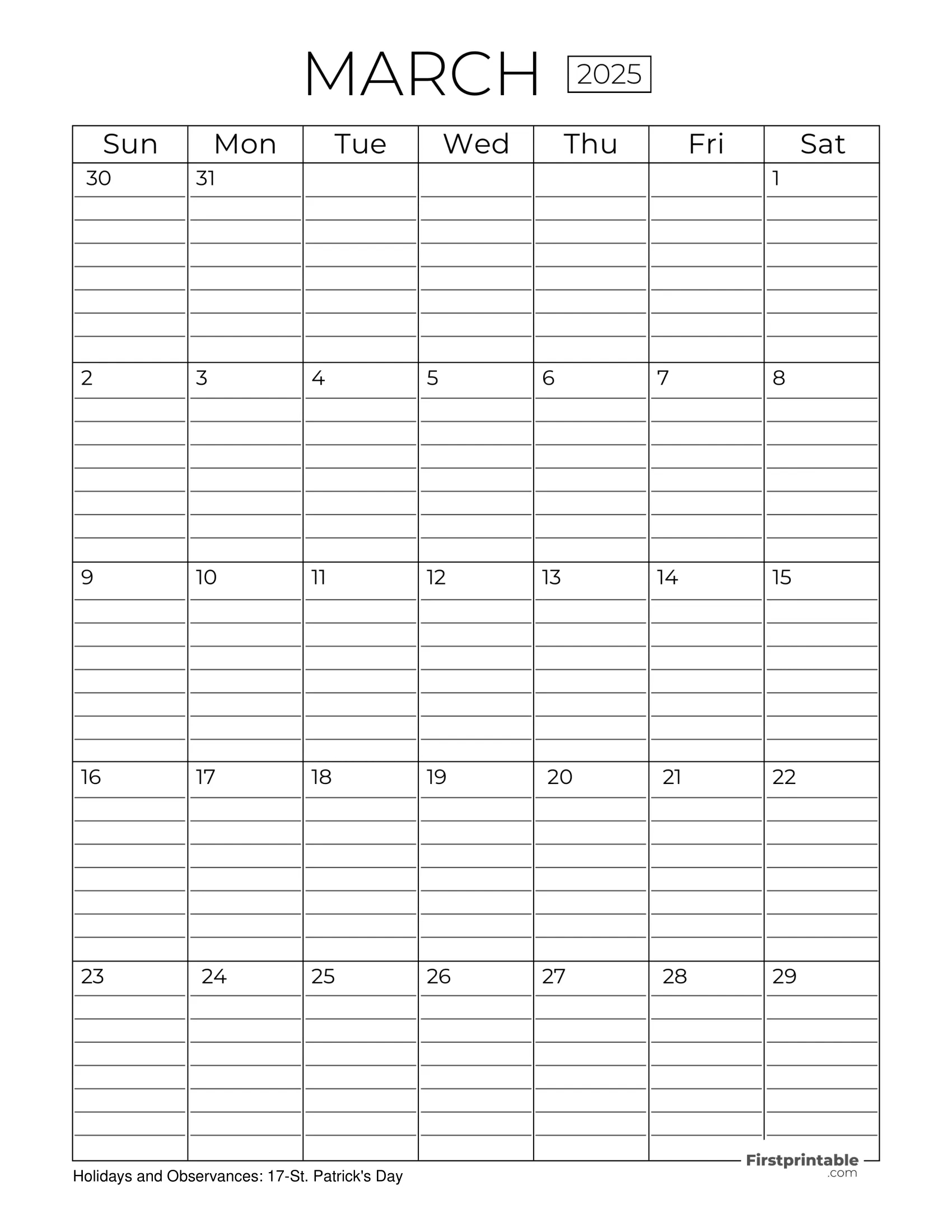 March 2025 Calendars - Free Printable &amp;amp; Fillable throughout March 2025 Calendar Printable With Lines