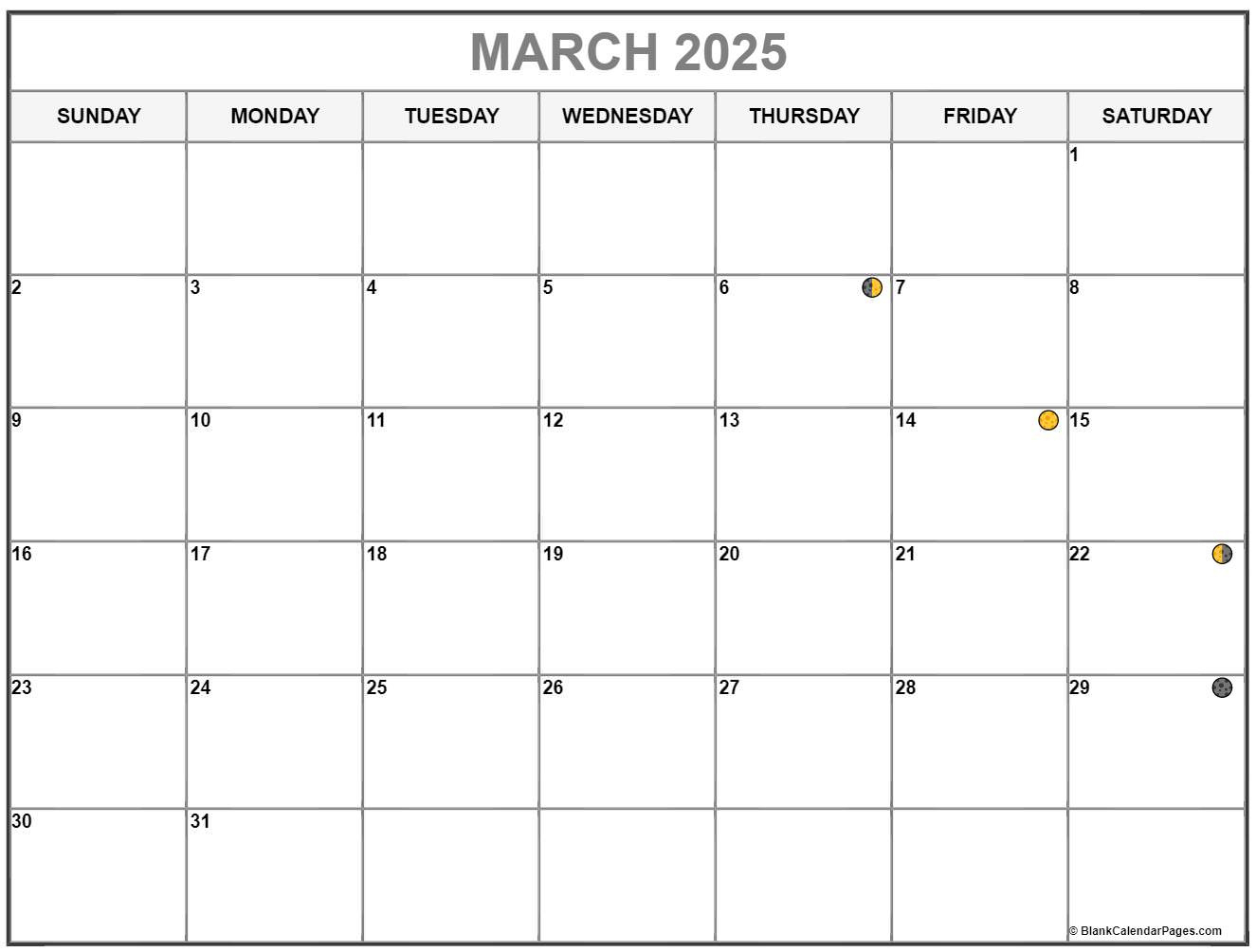 March 2025 Lunar Calendar | Moon Phase Calendar in Moon Calendar March 2025