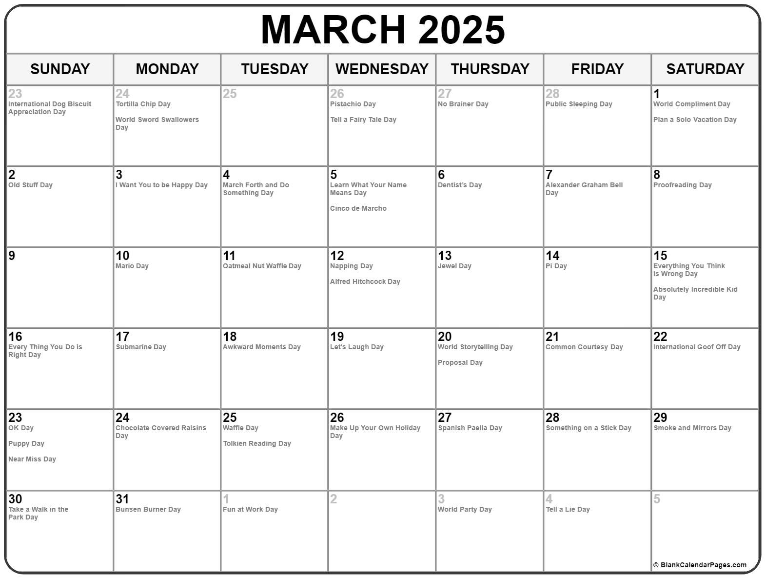 March 2025 With Holidays Calendar in Calendar Events In March 2025