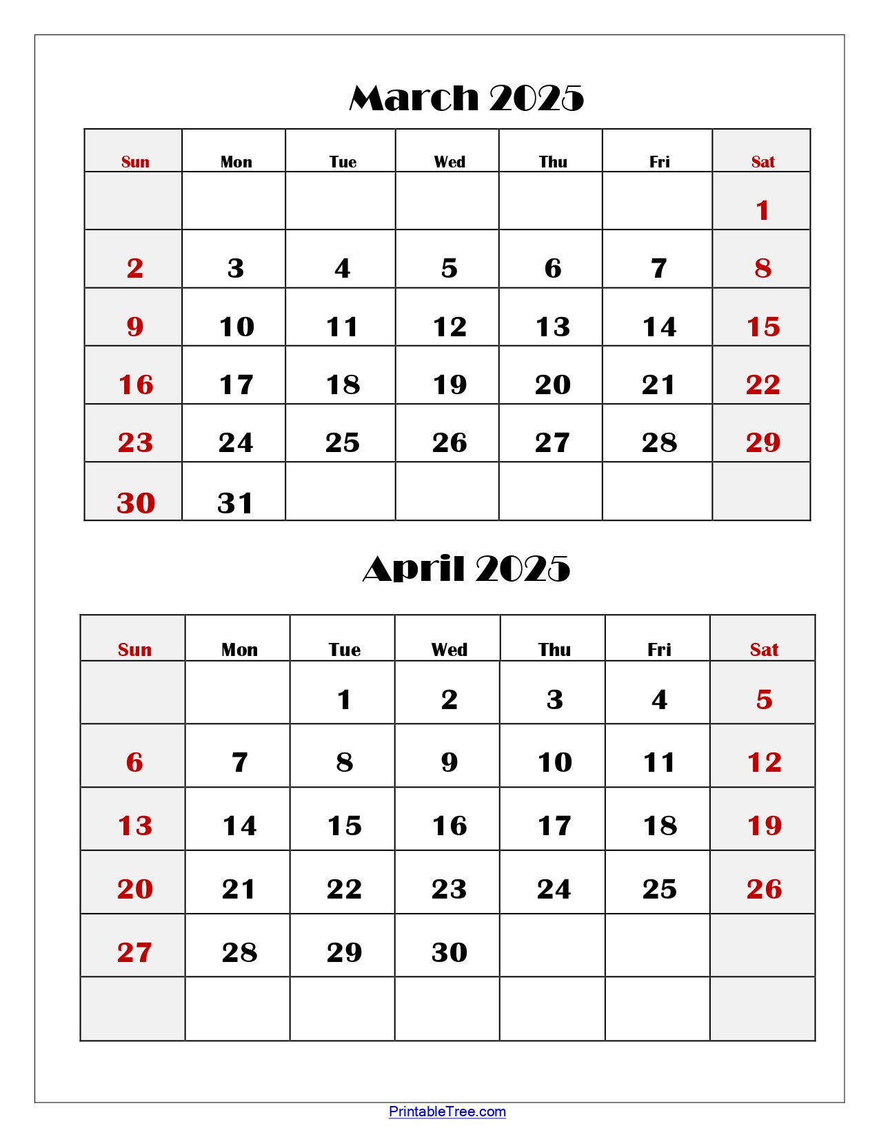 March And April 2025 Calendar Printable | Two Months Calendar in Printable Calendar March And April 2025