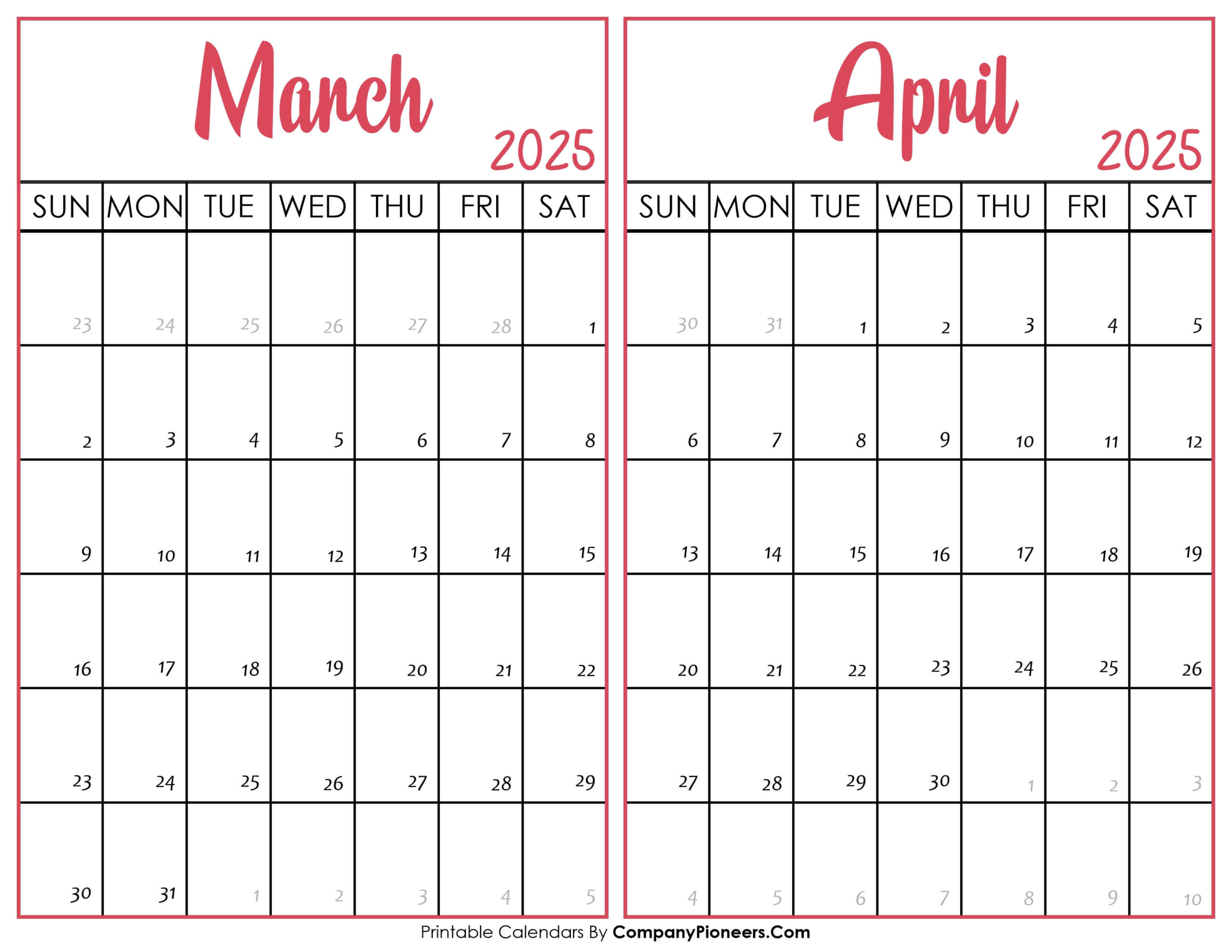 March April 2025 Calendar Printable - Template intended for March And April Calendar 2025