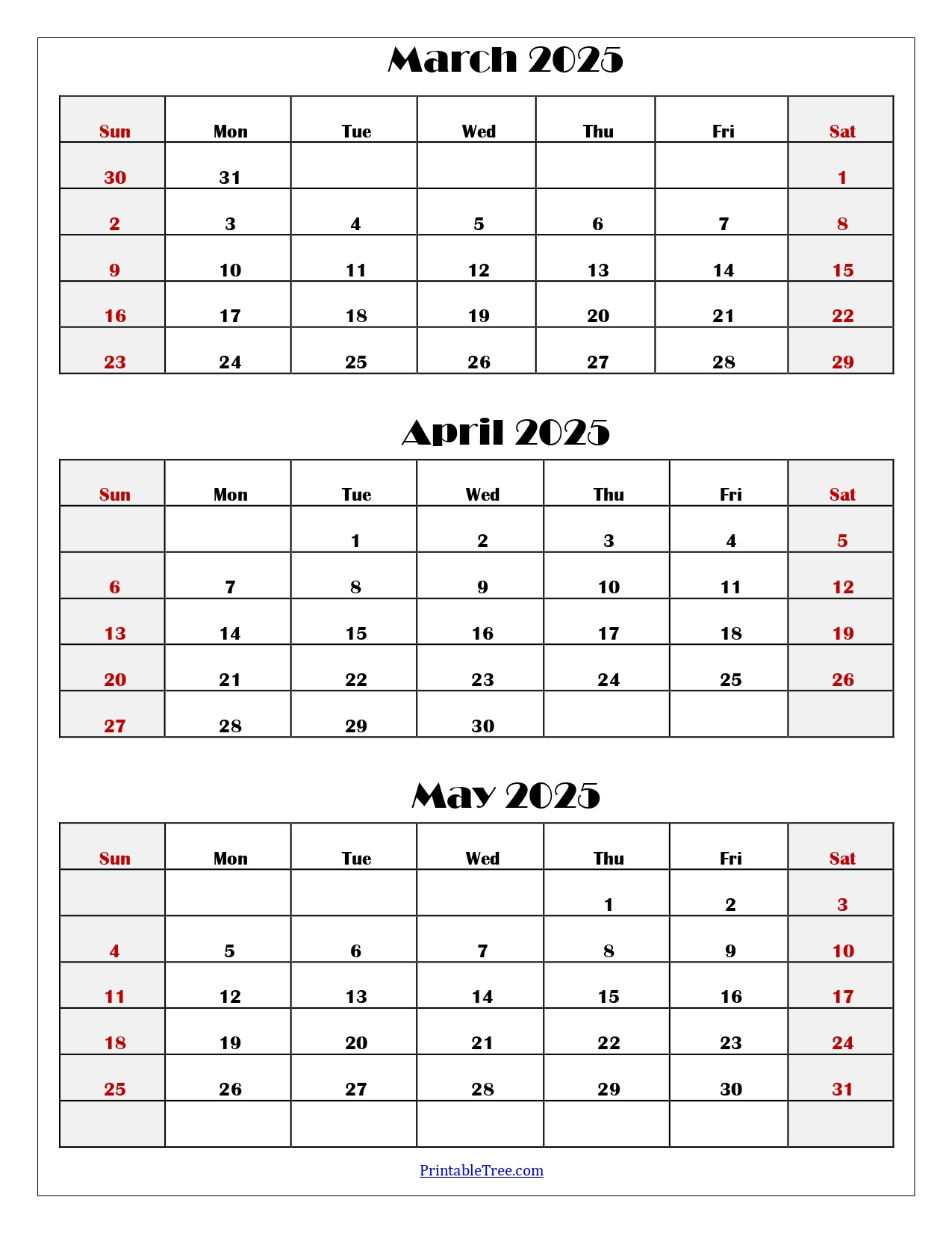 March To May 2025 Calendar Printable Pdf | Three Months Calendar in March April May Calendar 2025 Printable