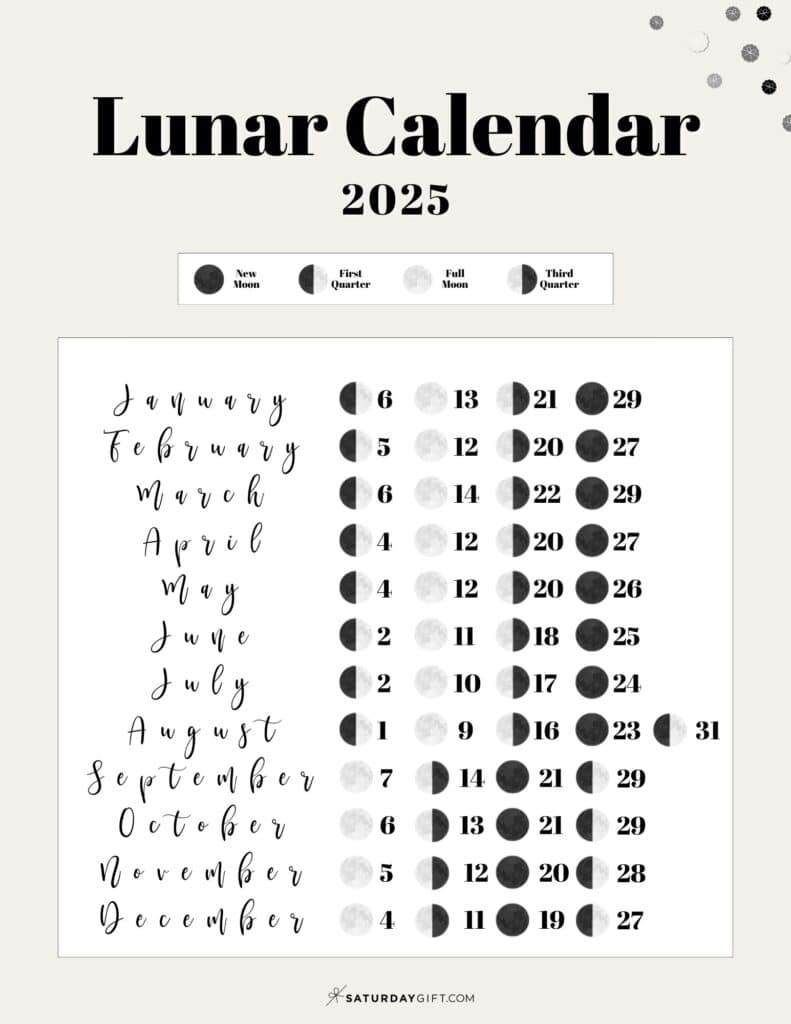 Moon Phase Calendar - 12 Cute &amp;amp; Free Printable 2025 Lunar Calendars in March 2025 Moon Calendar