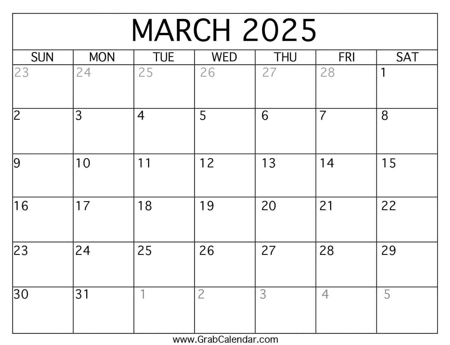 Printable March 2025 Calendar for March Calendar Template Printable 2025