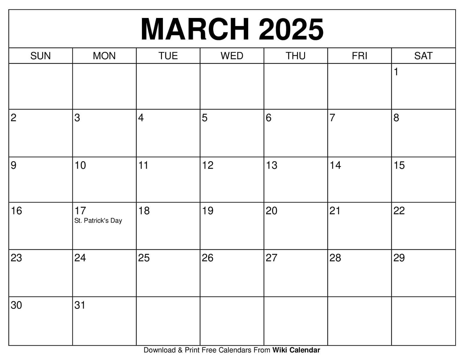 Printable March 2025 Calendar - Wiki Calendar | Apache Openoffice within Wiki Calendar March 2025