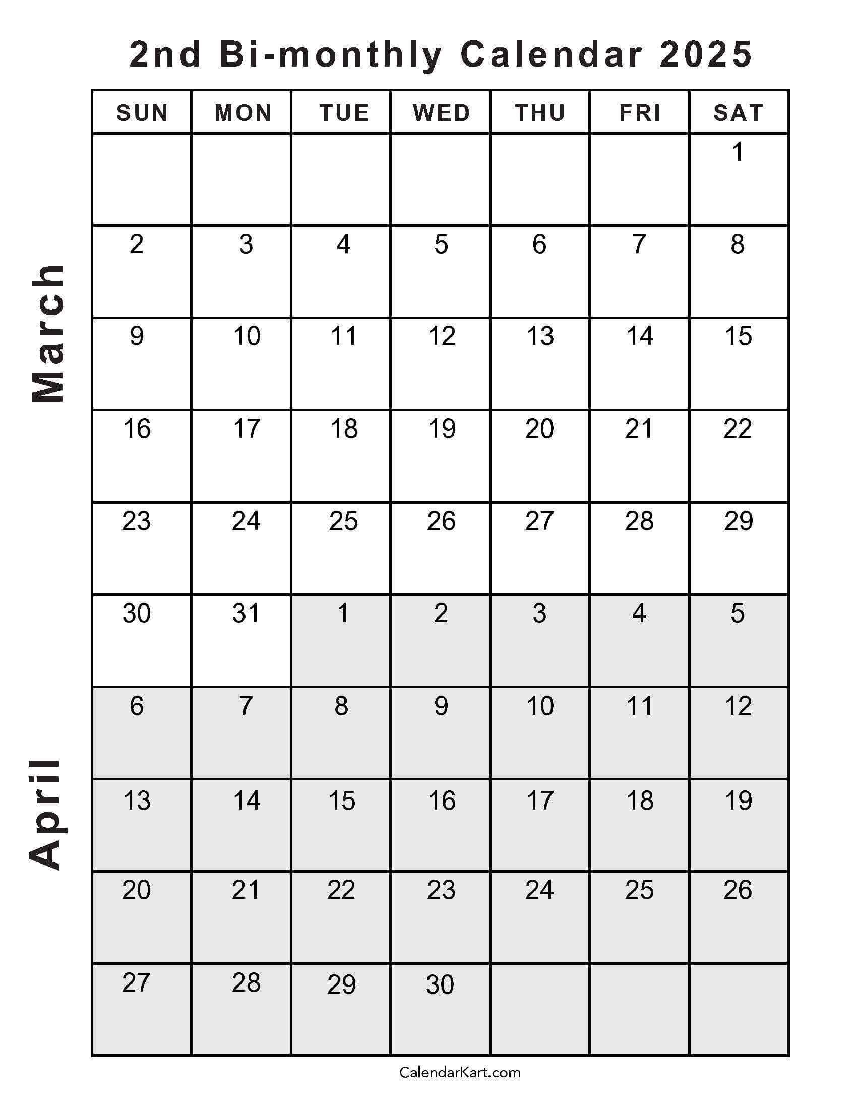 Printable March April 2025 Calendar | Calendarkart for March April 2025 Calendar