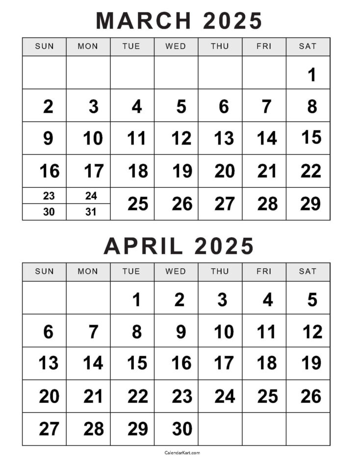 Printable Calendar March and April 2025