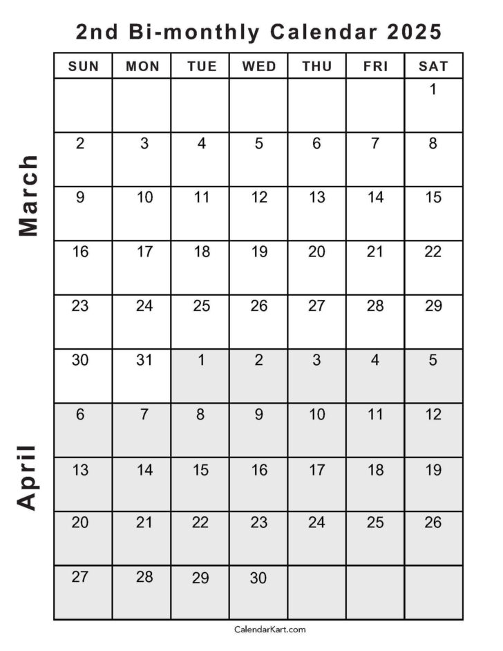 Calendar March and April 2025