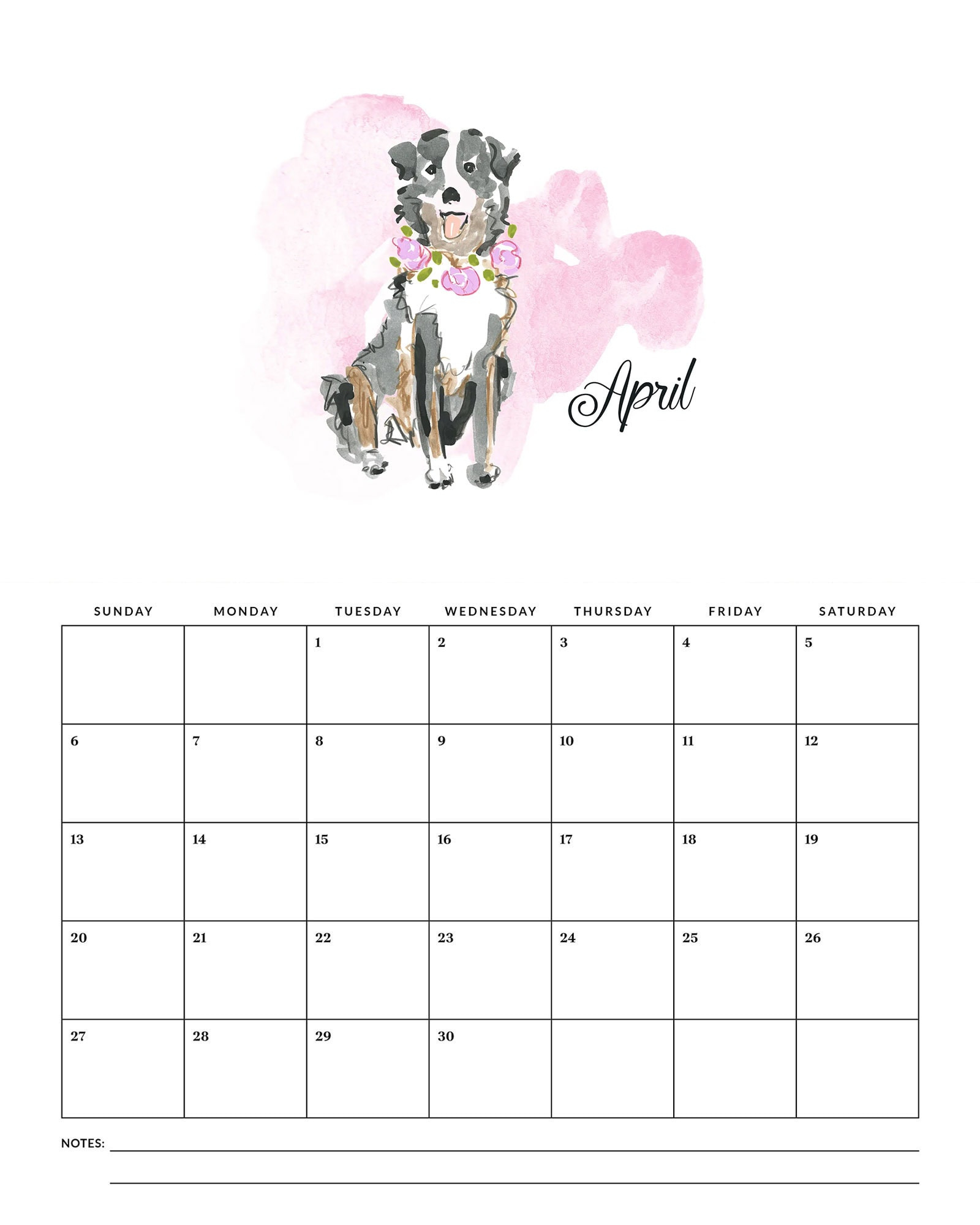 Free Printable 2025 Watercolor Dog Calendar - The Cottage Market intended for April 2025 Printable Puppy Calendar