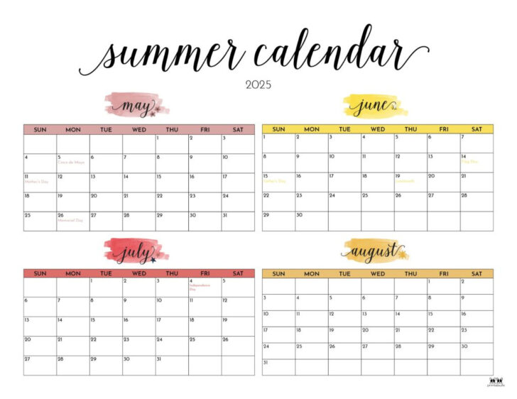 May June July 2025 Calendar Printable