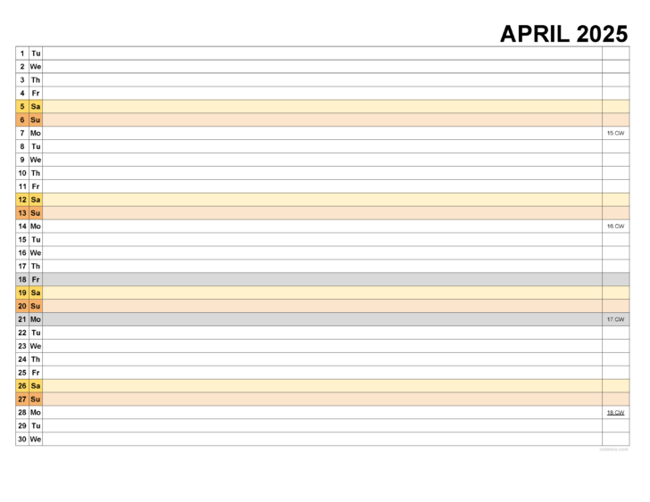 April 2025 Calendar Printable with Lines