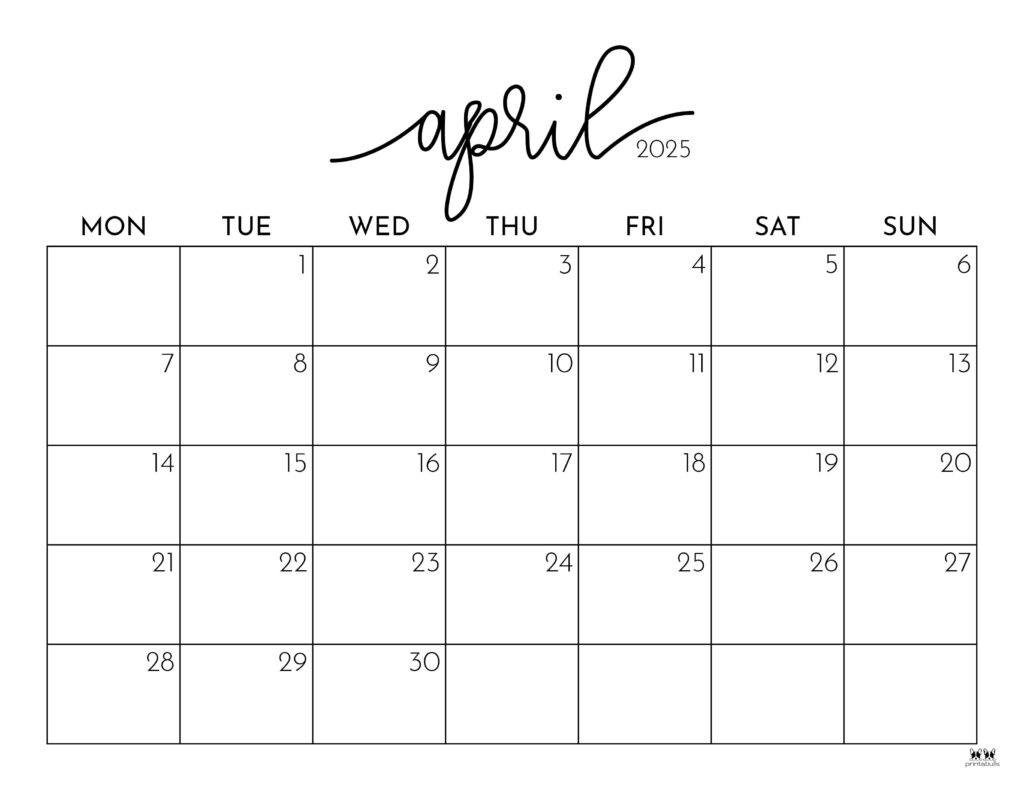 April 2025 Calendars - 107 Free Printables | Printabulls inside April May Calendar 2025