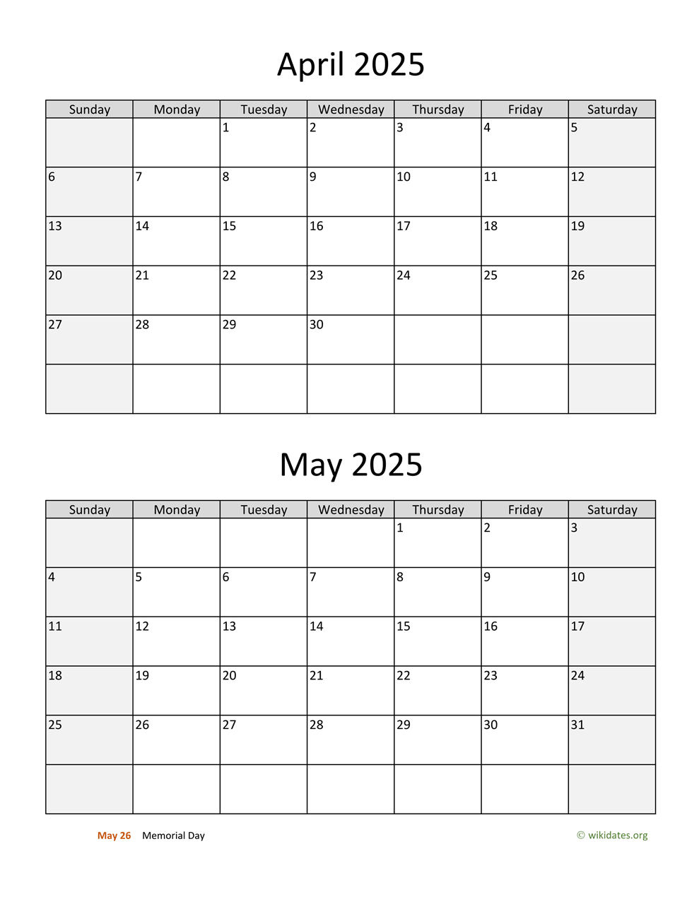 April And May 2025 Calendar | Wikidates with regard to April May Calendar 2025
