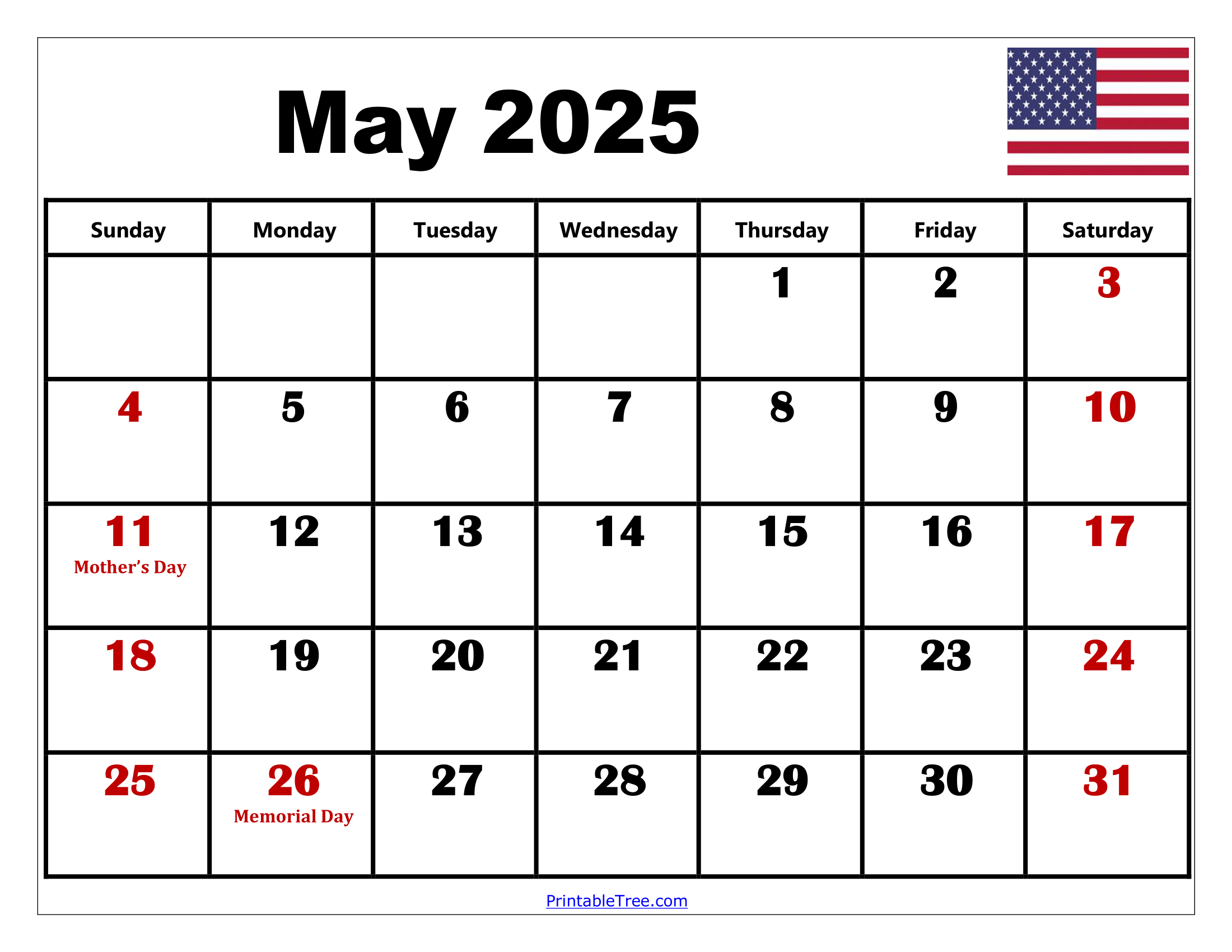 Free May 2025 Calendar Printable Pdf Template With Holidays pertaining to Printable May Calendar 2025 with Holidays