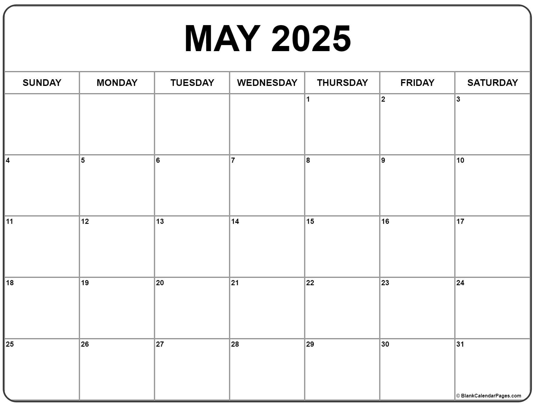May 2025 Calendar | Free Printable Calendars pertaining to Printable Calendar May 2025 Free Printable
