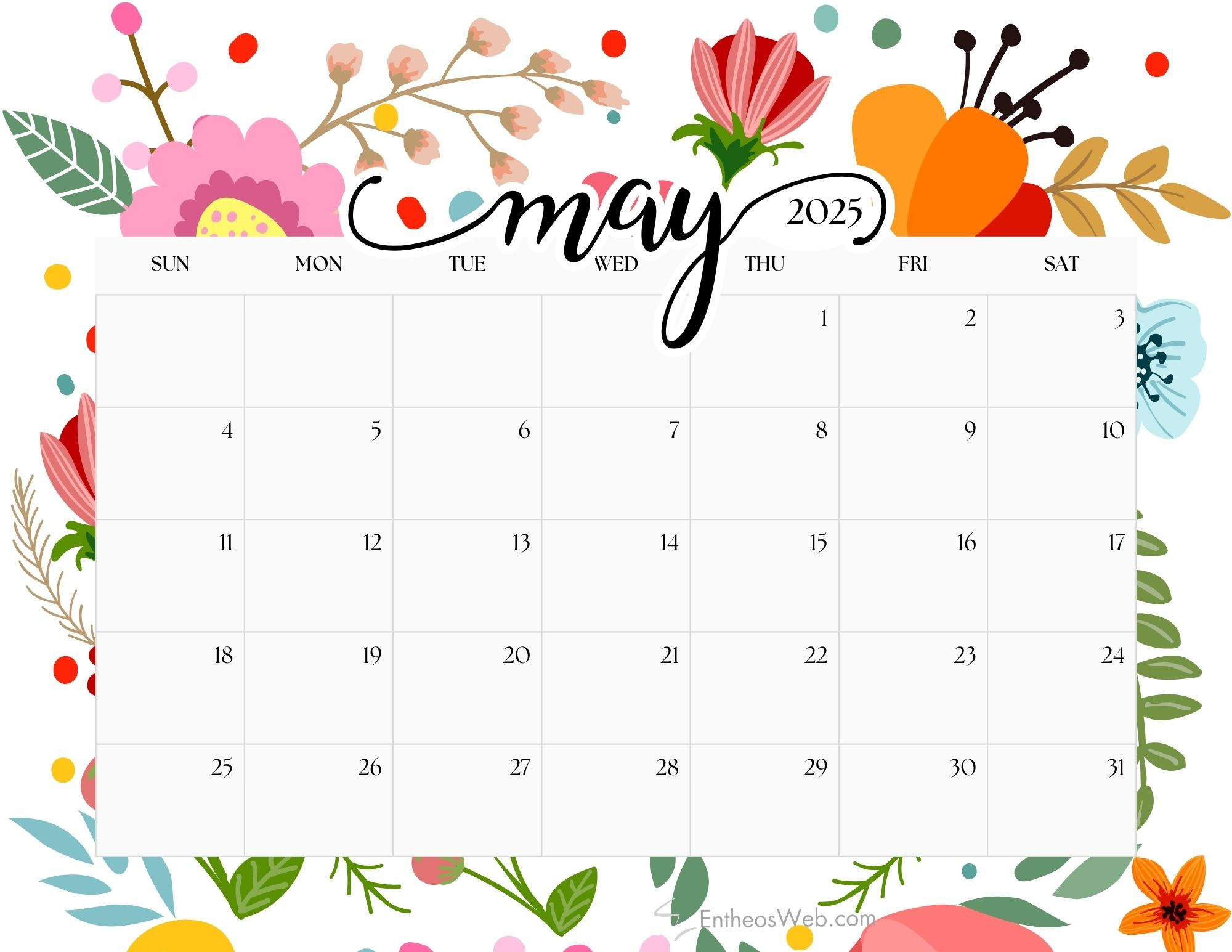 May 2025 Calendar Printables | Entheosweb inside May Calendar 2025 Printable Cute
