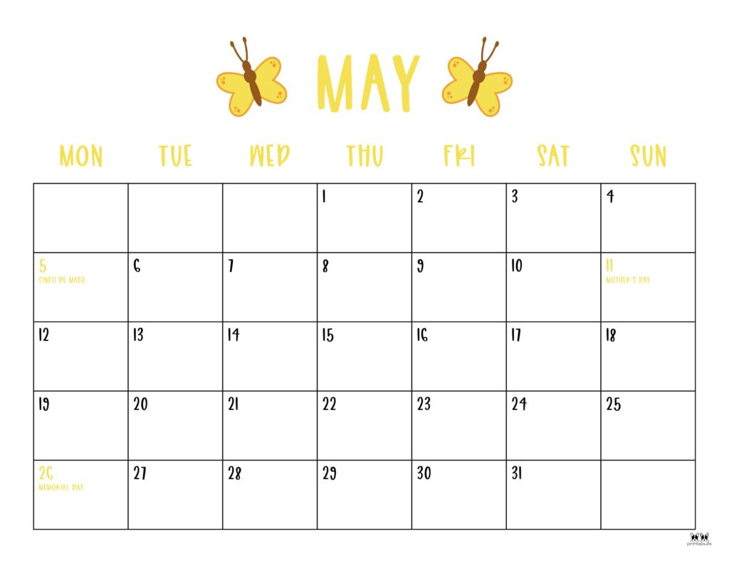 May 2025 Calendars - 107 Free Printables | Printabulls intended for May Calendar 2025 Printable Cute