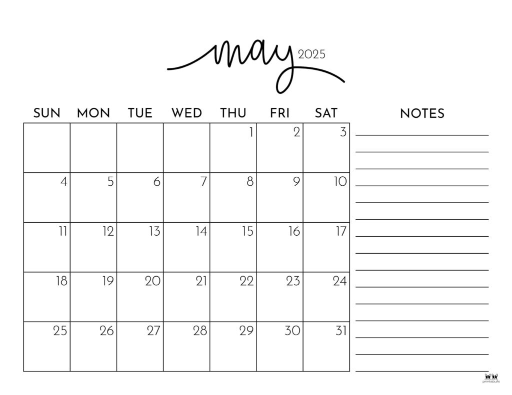 May 2025 Calendars - 107 Free Printables | Printabulls intended for Printable May 2025 Calendar