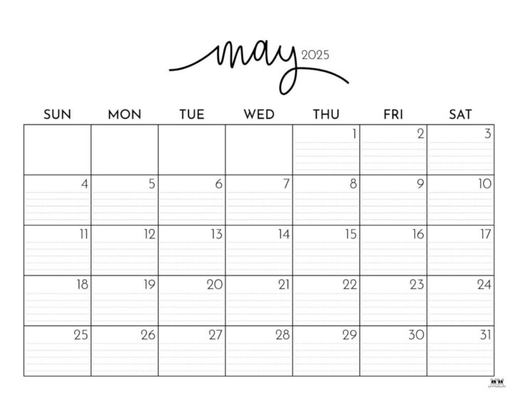 Free Printable May 2025 Monthly Calendar with Holidays