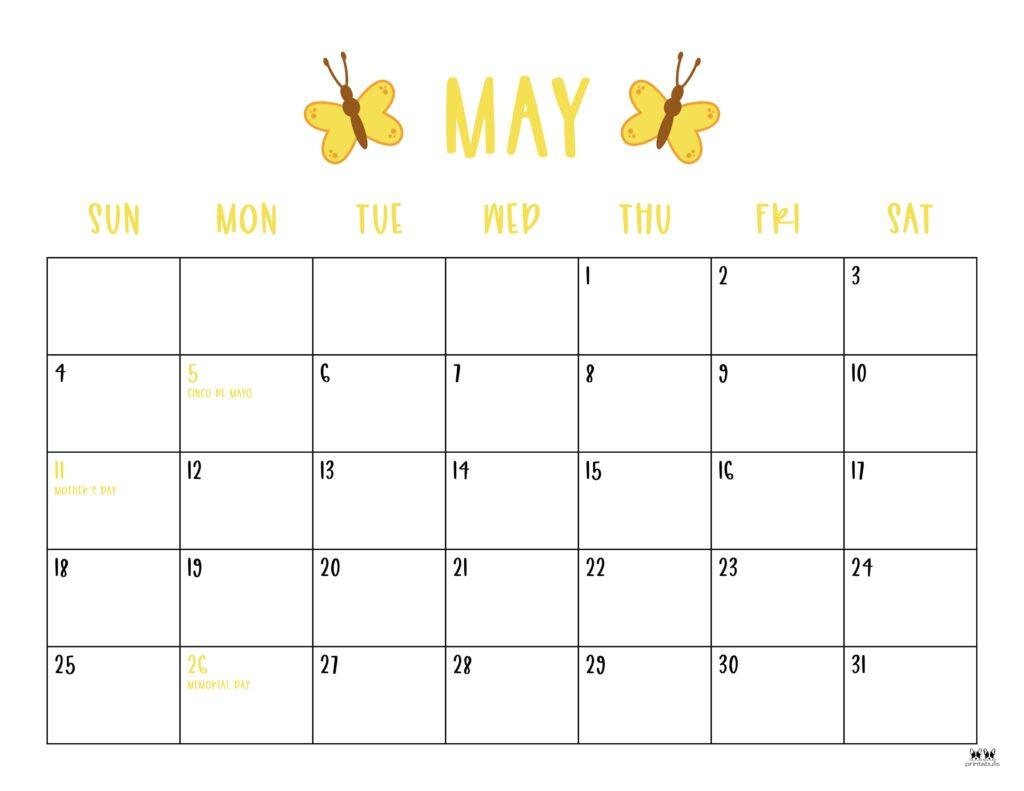 May 2025 Calendars - 107 Free Printables | Printabulls throughout Free Printable May 2025 Monthly Calendar with Holidays