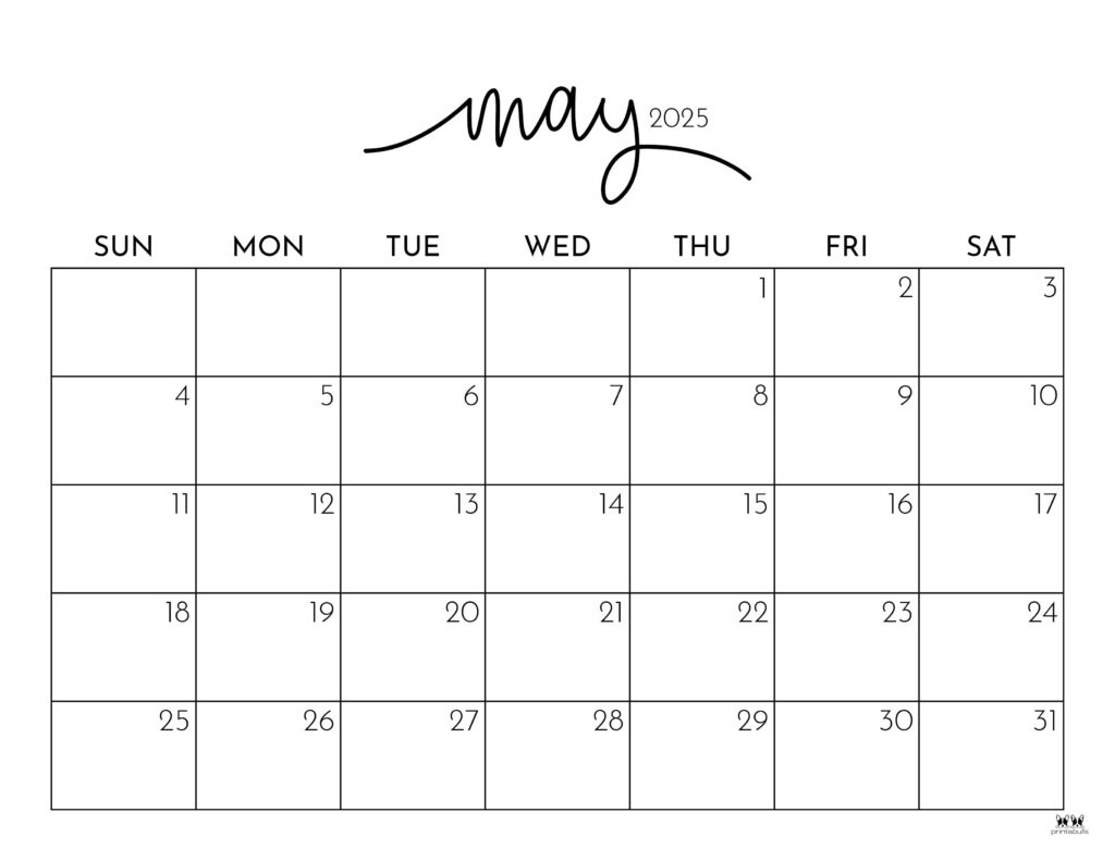 May 2025 Calendars - 107 Free Printables | Printabulls with May Calender 2025 Printable