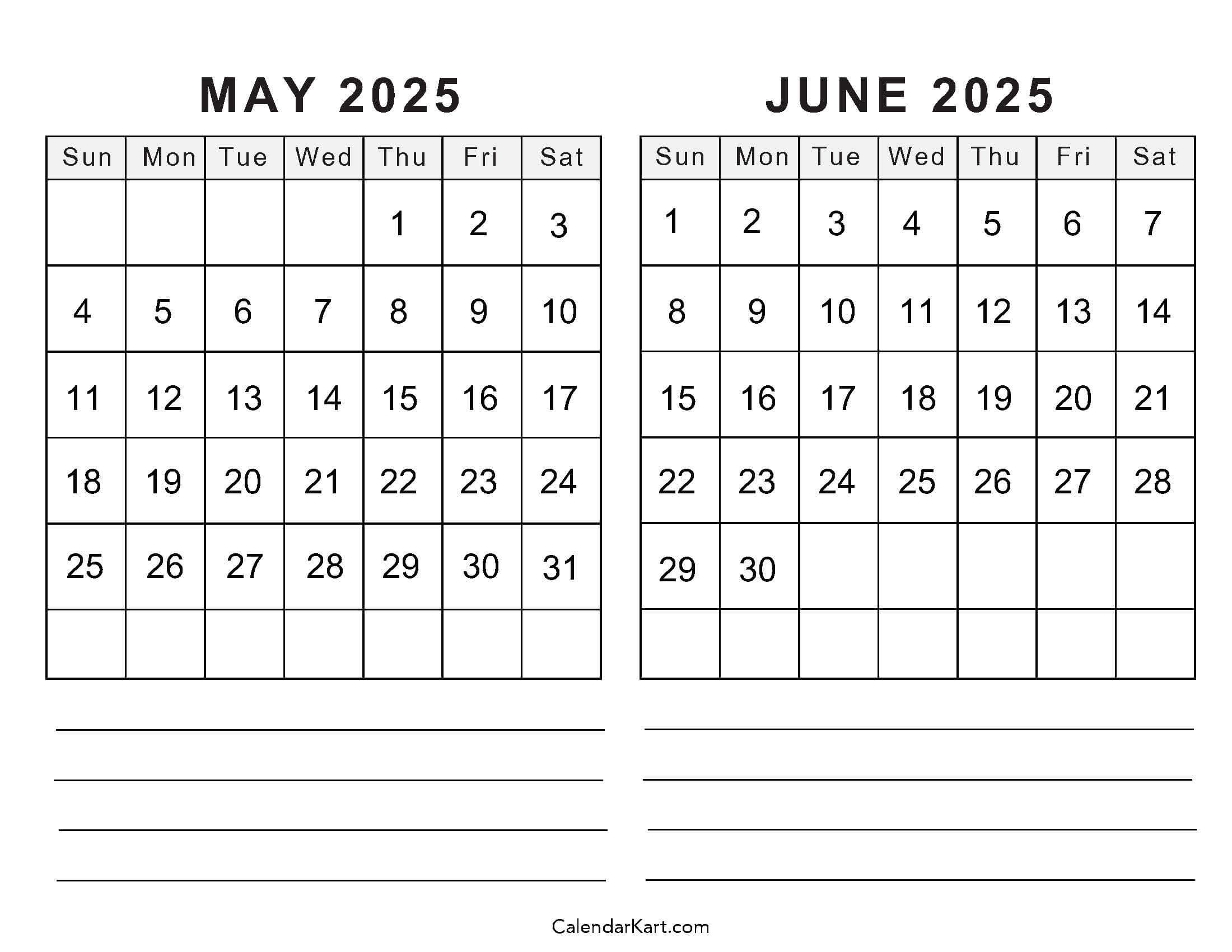 Printable May June 2025 Calendar Templates | Calendarkart throughout May/June 2025 Calendar