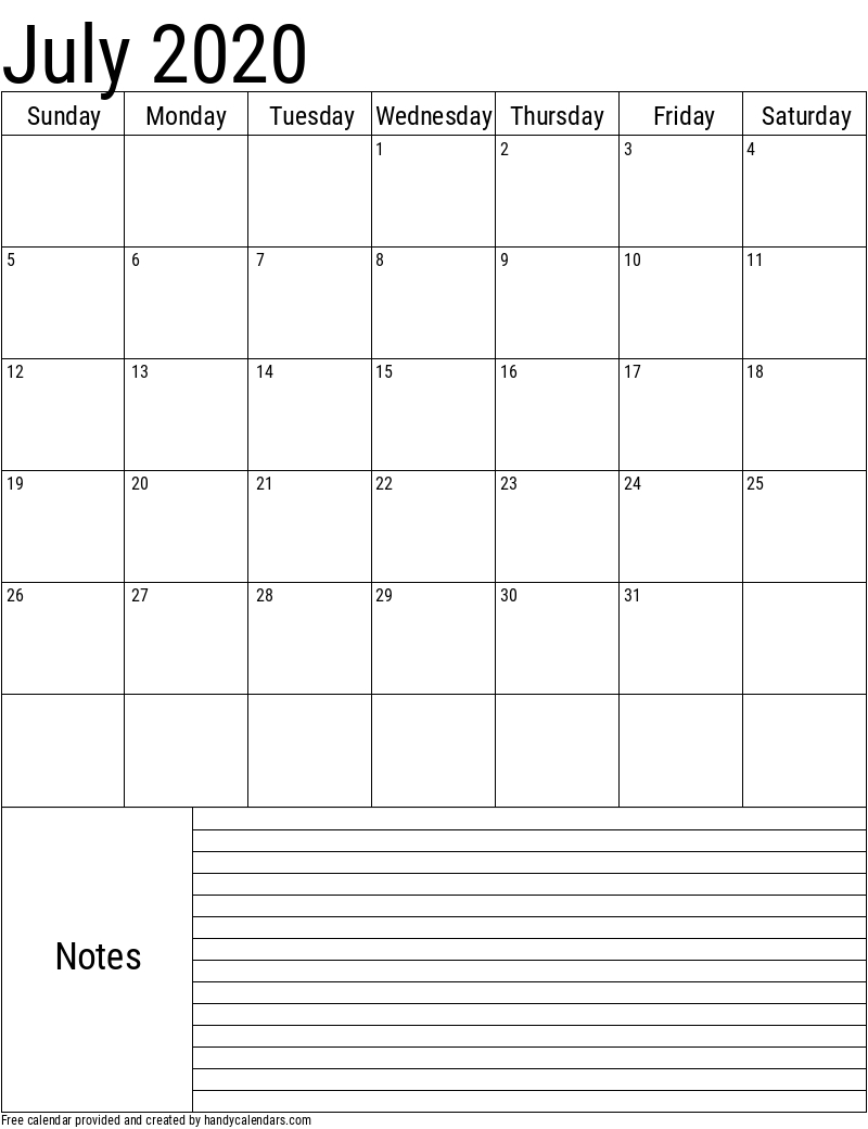 2020 July Calendars - Handy Calendars throughout Free Printable Calendar July 202