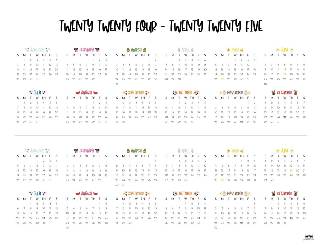 2024-2025 Two Year Calendars - 10 Free Printables | Printabulls for Calendar July 2024 To June 2025 Printable