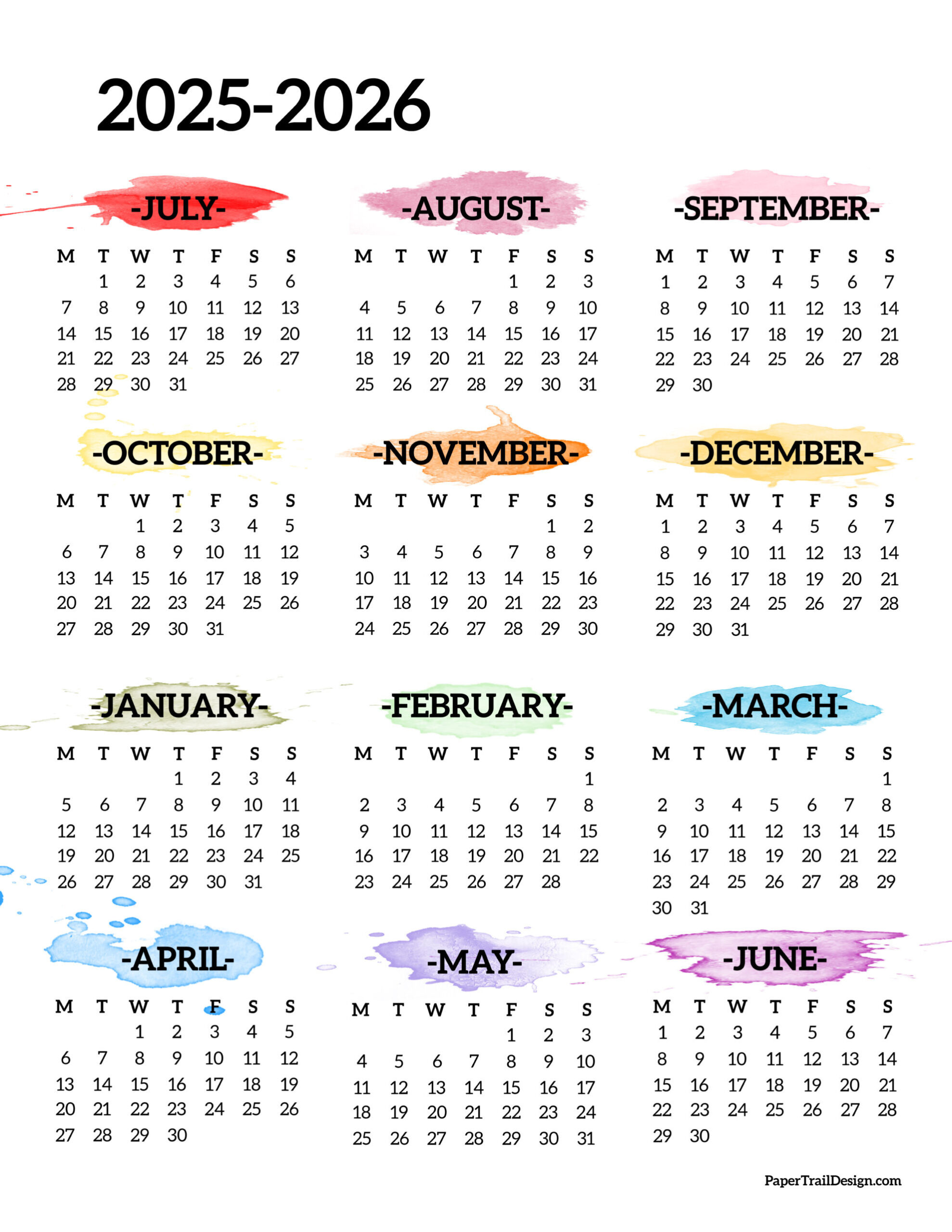 2025-2026 School Year Calendar Free Printable - Paper Trail Design within Printable Calendar June 2025 to June 2026