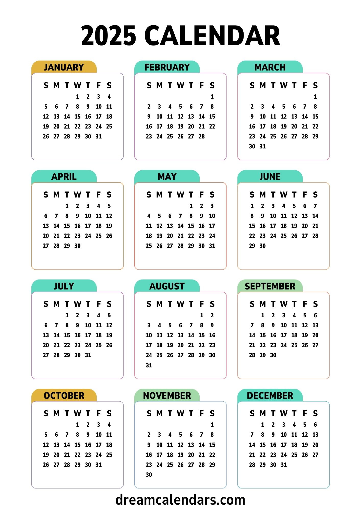 2025 Calendars: Printable Yearly And Monthly - Dream Calendars pertaining to Show Me June Calendar 2025