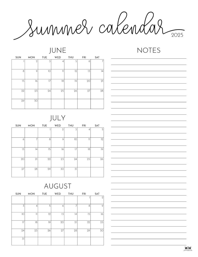 2025 Summer Calendars - 27 Free Printables | Printabulls pertaining to Free Printable Calendar June July August 2025