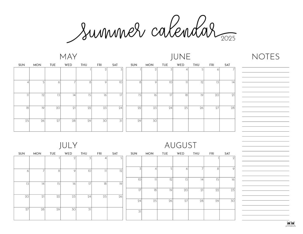 2025 Summer Calendars - 27 Free Printables | Printabulls with regard to June - July - August Calendar 2025