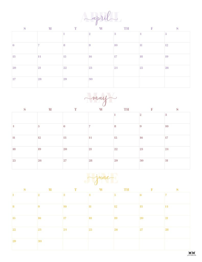 2025 Three Month/Quarterly Calendars - 36 Free Cals | Printabulls for 3 Month Calendar May June July 2025