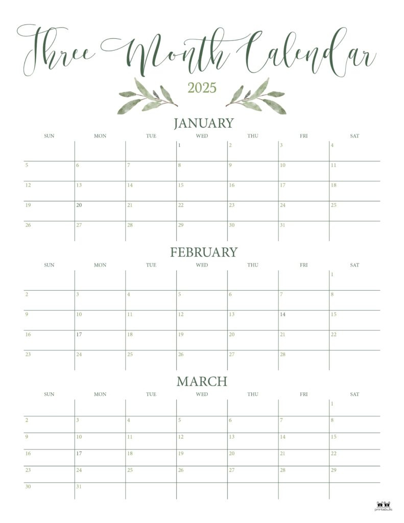 2025 Three Month/Quarterly Calendars - 36 Free Cals | Printabulls with regard to 3 Month Calendar 2025 June July August