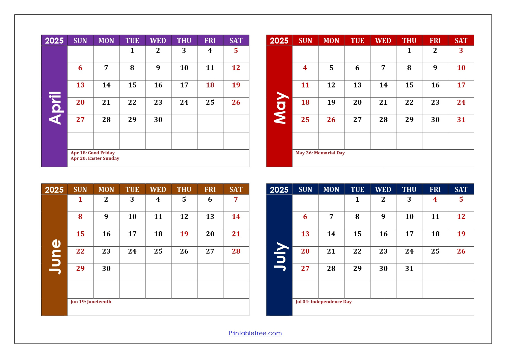 April To July 2025 Calendar Printable Pdf | Four Months Calendar within April May June July Calendar 2025