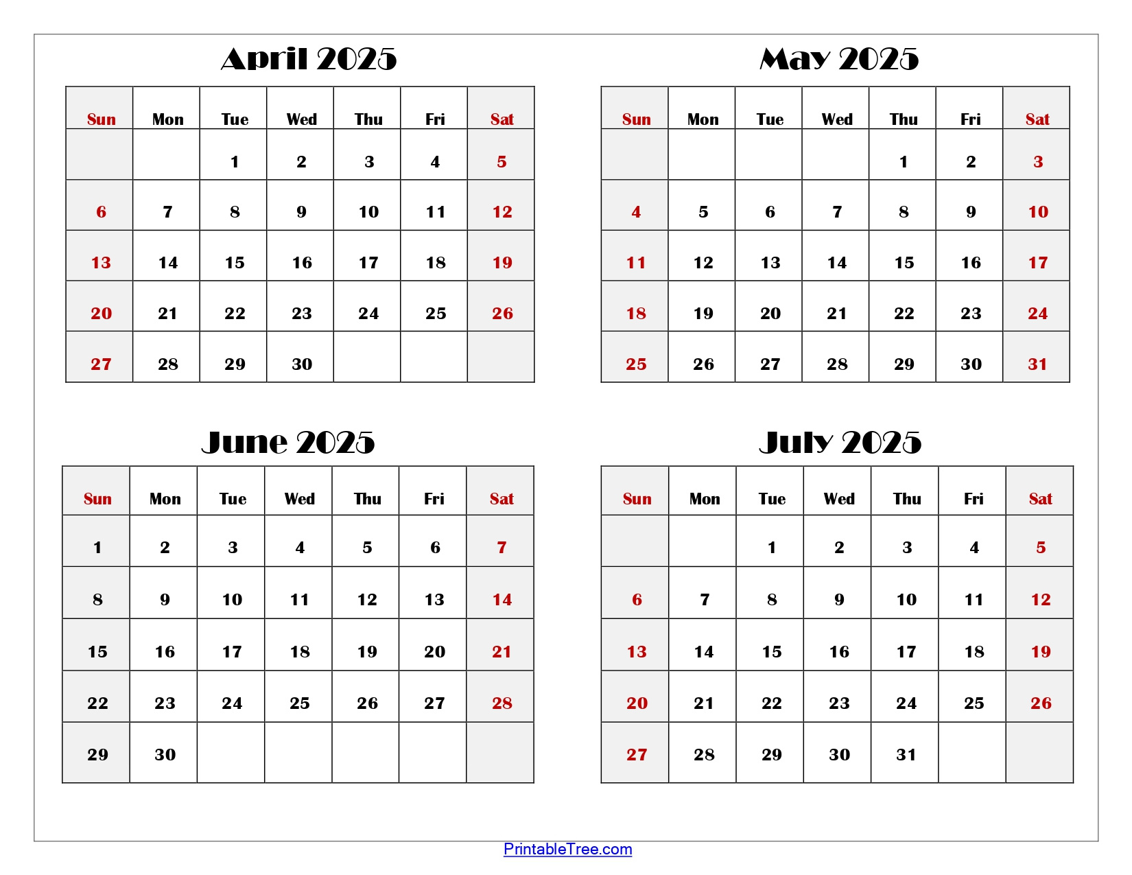 April To July 2025 Calendar Printable Pdf | Four Months Calendar within April Through June 2025 Calendar