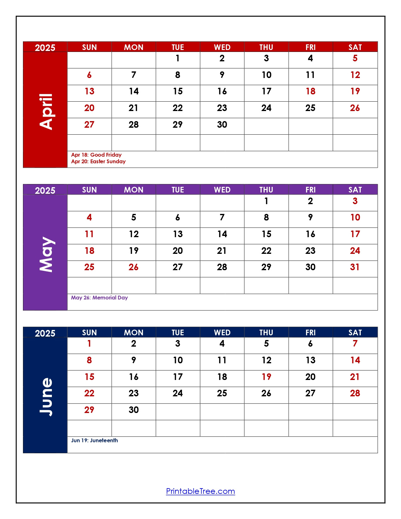 April To June 2025 Calendar Printable Pdf | Three Months Calendar throughout April May and June Calendar 2025