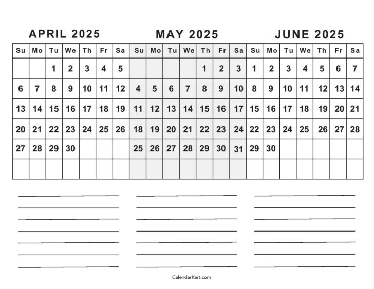 April May June July Calendar 2025