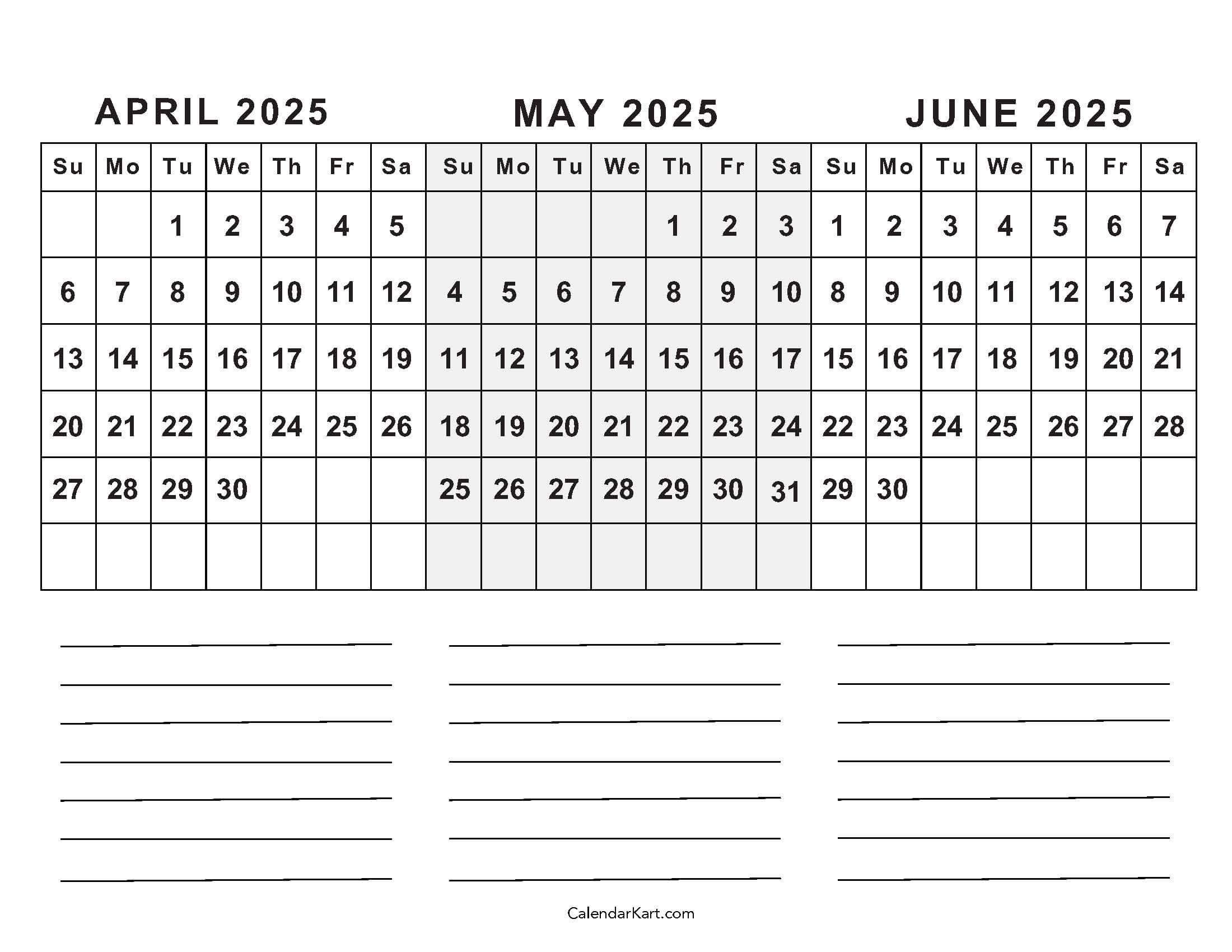 April To June 2025 Calendars (Q2): Free Printables within April May and June Calendar 2025