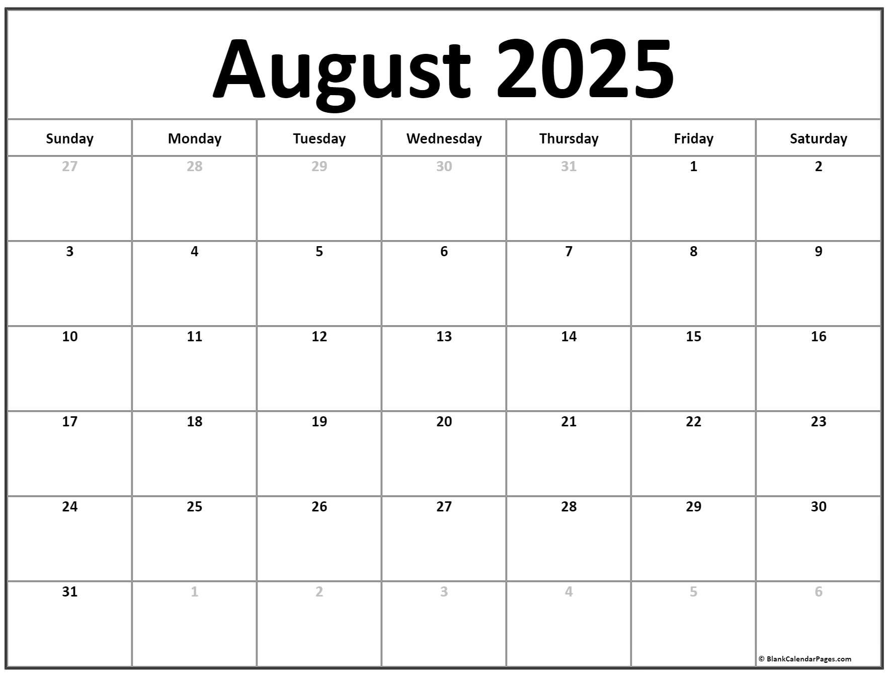 August 2025 Calendar | Free Printable Calendars intended for Free Printable Calendar August 2024 - June 2025