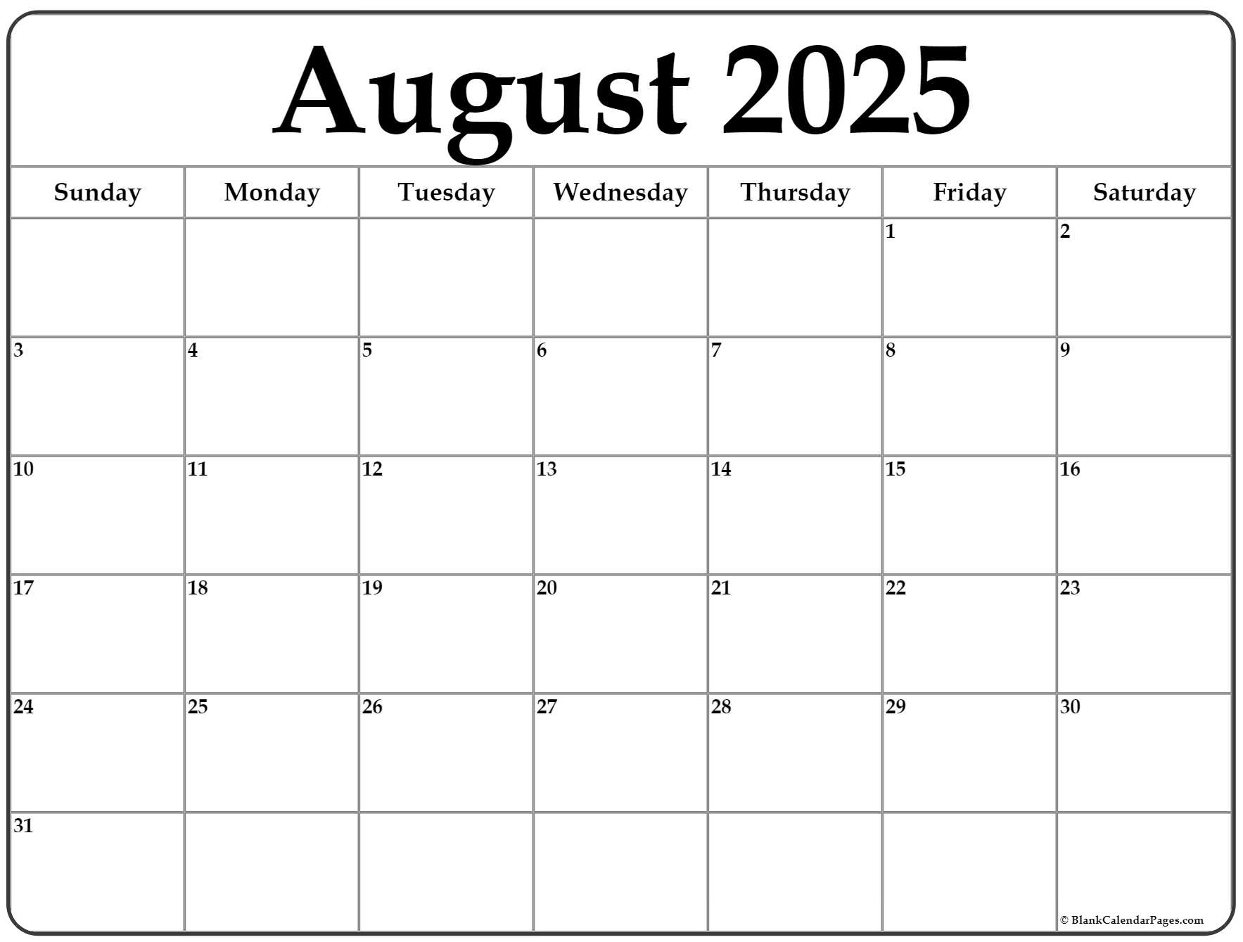 August 2025 Calendar | Free Printable Calendars intended for Printable Calendar August 2024 - June 2025