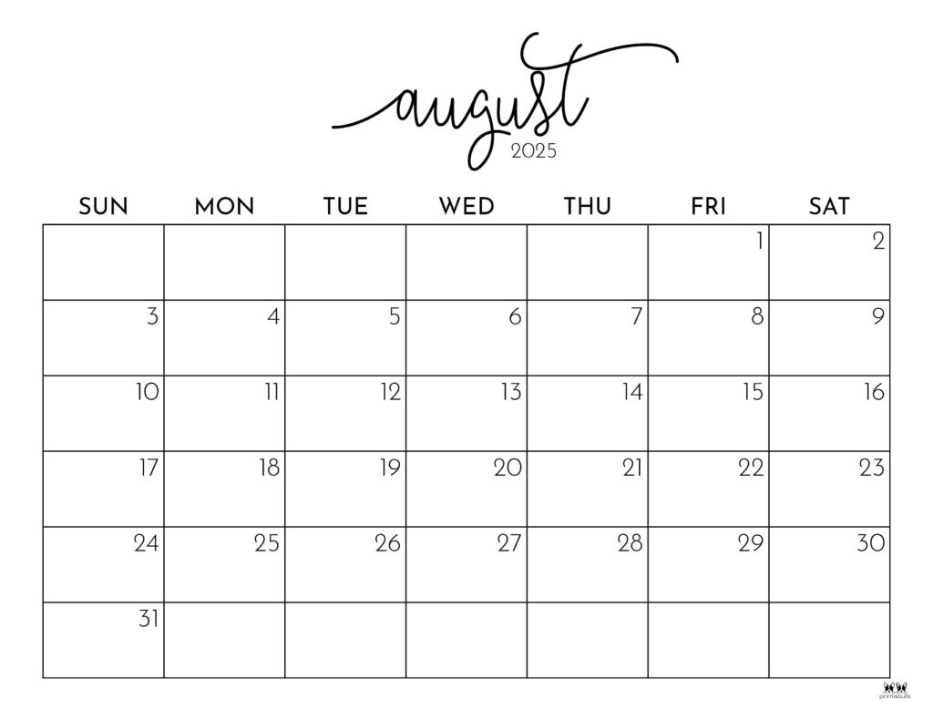 August 2025 Calendars - 107 Free Printables | Printabulls inside Free Printable Calendar August 2024 - June 2025