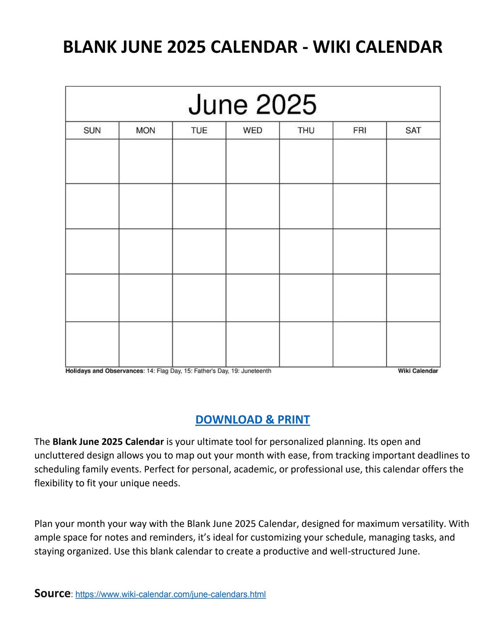 Blank June 2025 Calendar - Wiki Calendarwiki Calendar - Issuu within June 2025 Calendar Wiki
