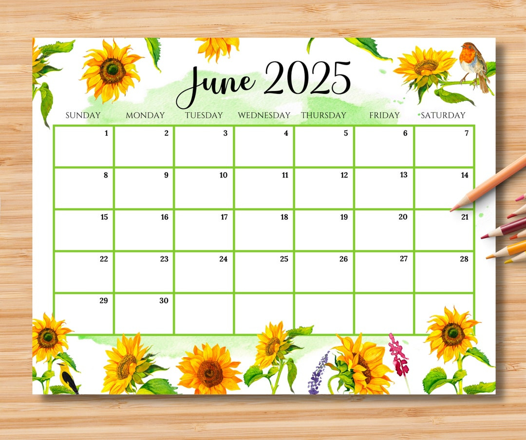 Buy Editable June 2025 Calendar, Gorgeous Summer With Beautiful Sunflowers, Printable Classroom Calendar, Monthly Planner, Kids School Schedule Online regarding Sunflower June 2025 Calendar