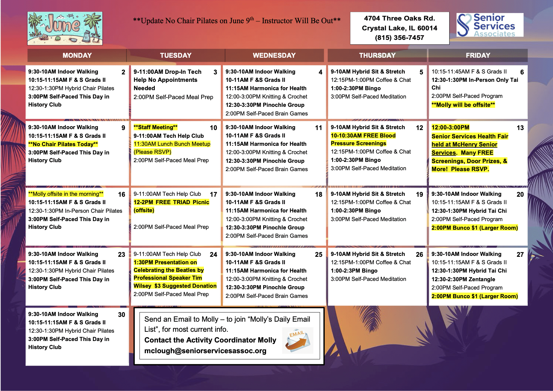 Crystal Lake Events - Senior Services Associates, Inc. intended for June Activity Calendar For Seniors 2025